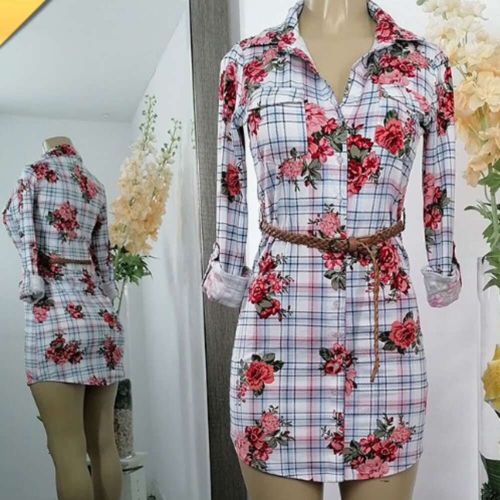 Ultra Flirt Long Tee Dress Floral Long Sleeve